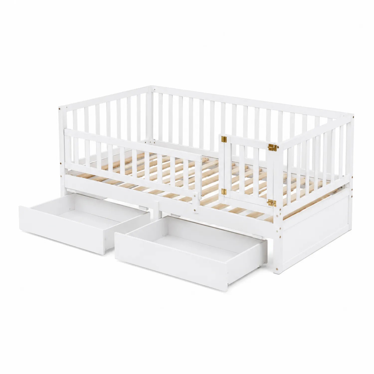 Pine Wood Bed with Drawers White 200x90 cm