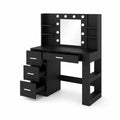 Toeletta in Legno con Specchio Rettangolare e Luci LED, Nero