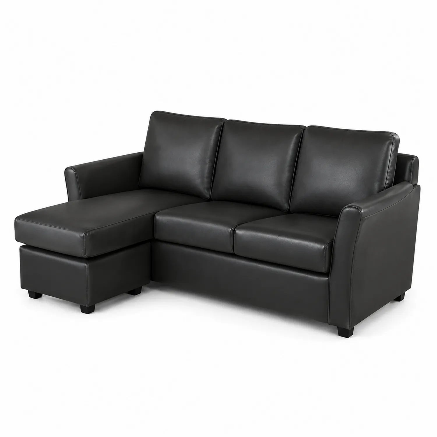 Corner sofa in black synthetic leather