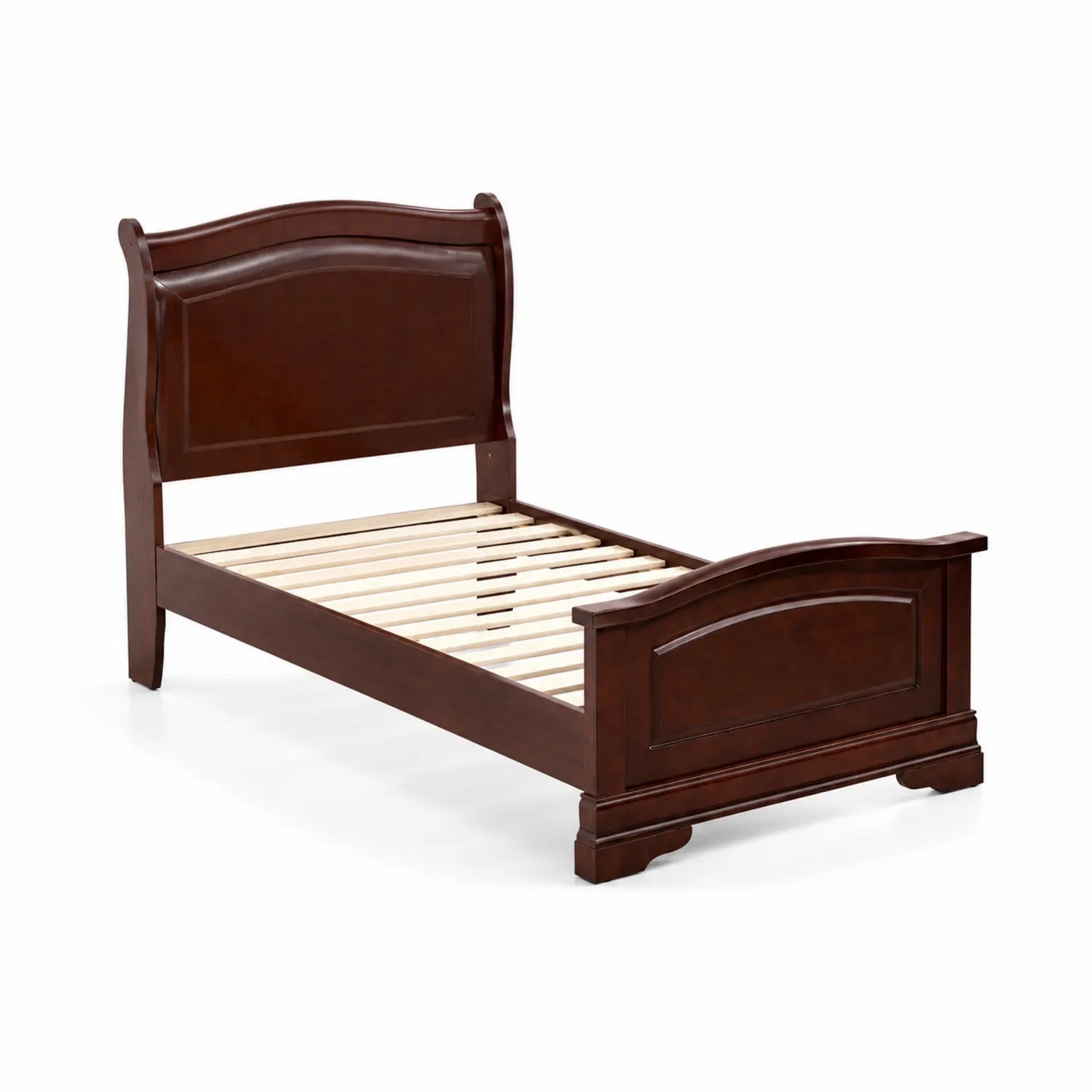Solid brown pine wood single bed 90x200 cm