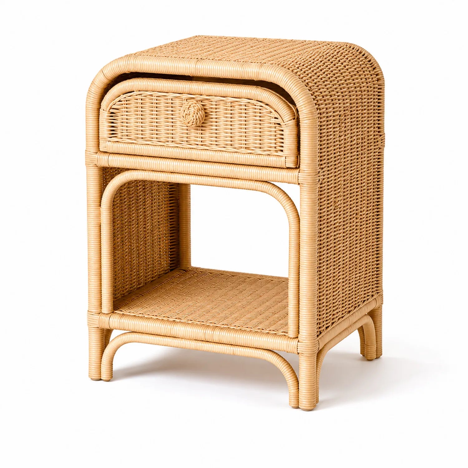 Natural Rattan Bedside Table with Drawer and Shelf