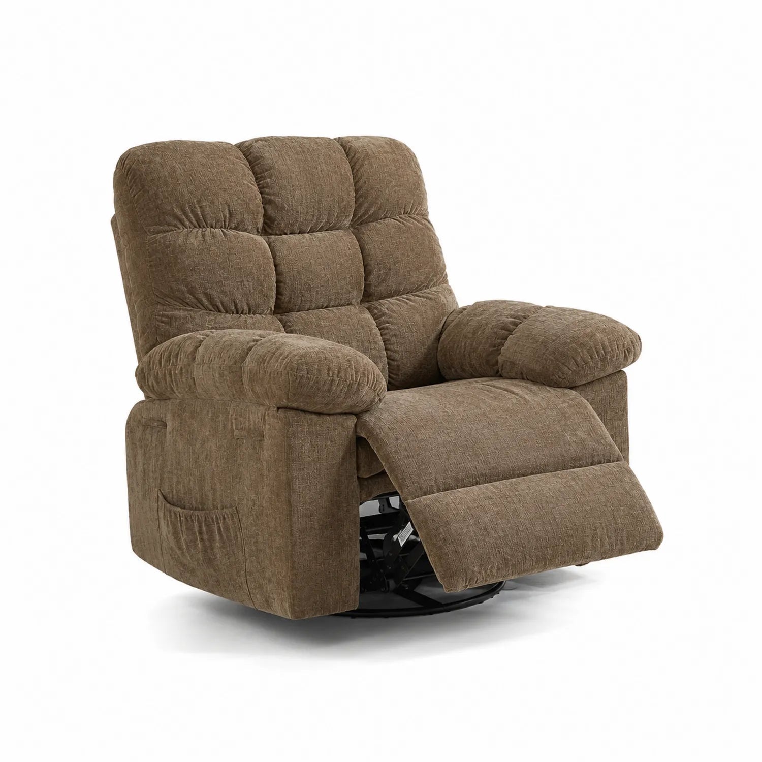 Brown microfiber reclining armchair with steel base