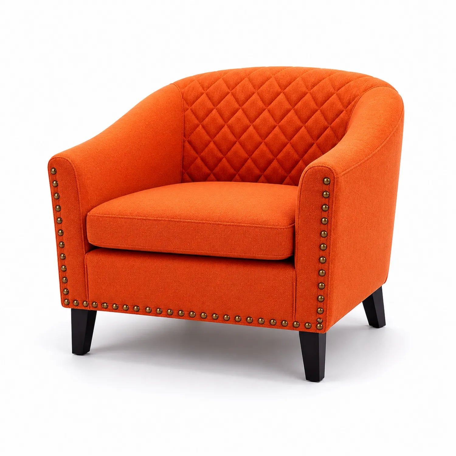 Orange fabric armchair with stud details