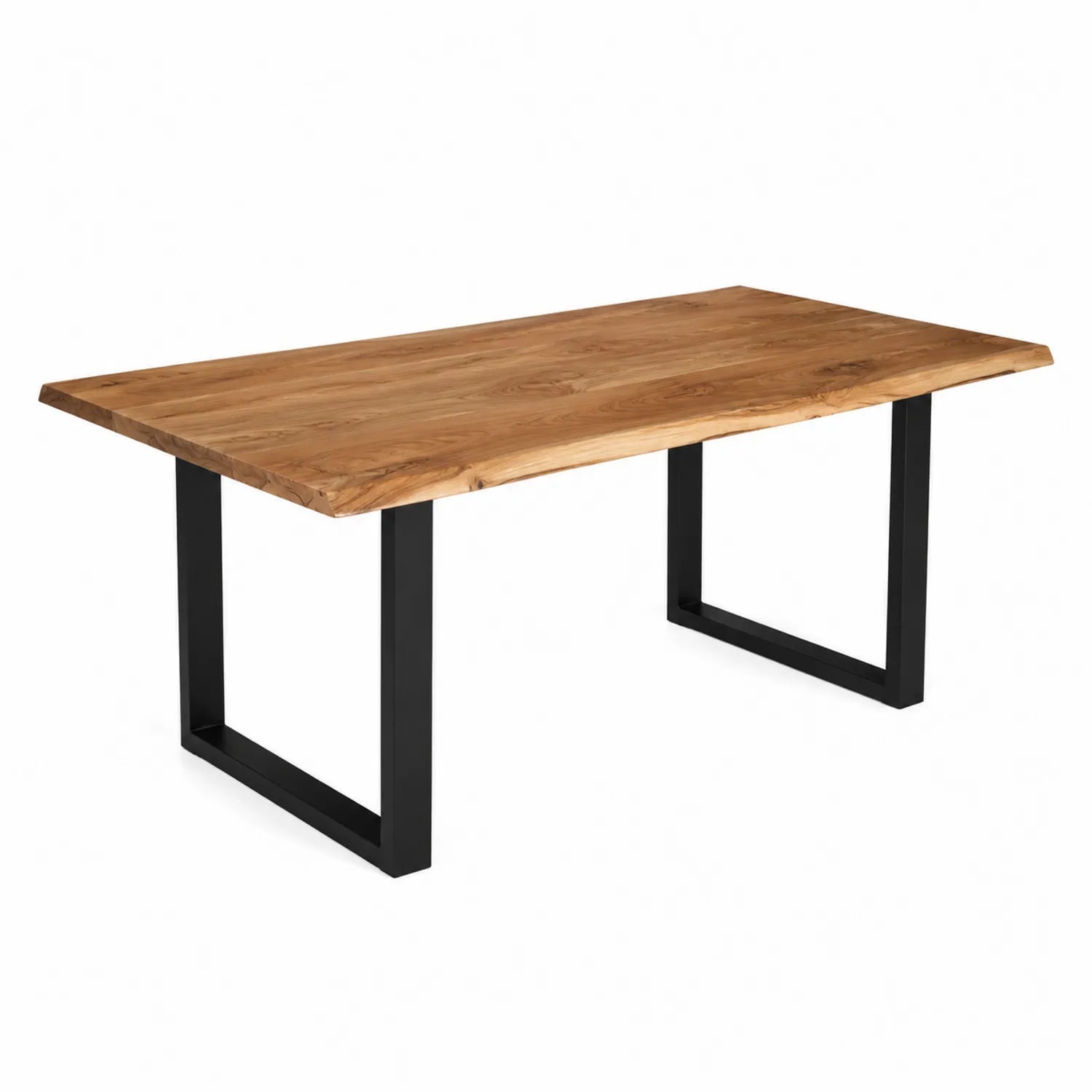 Rectangular dining table in solid wood and black metal