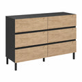 Credenza in Legno e Metallo con 6 Cassetti Naturale/Nero