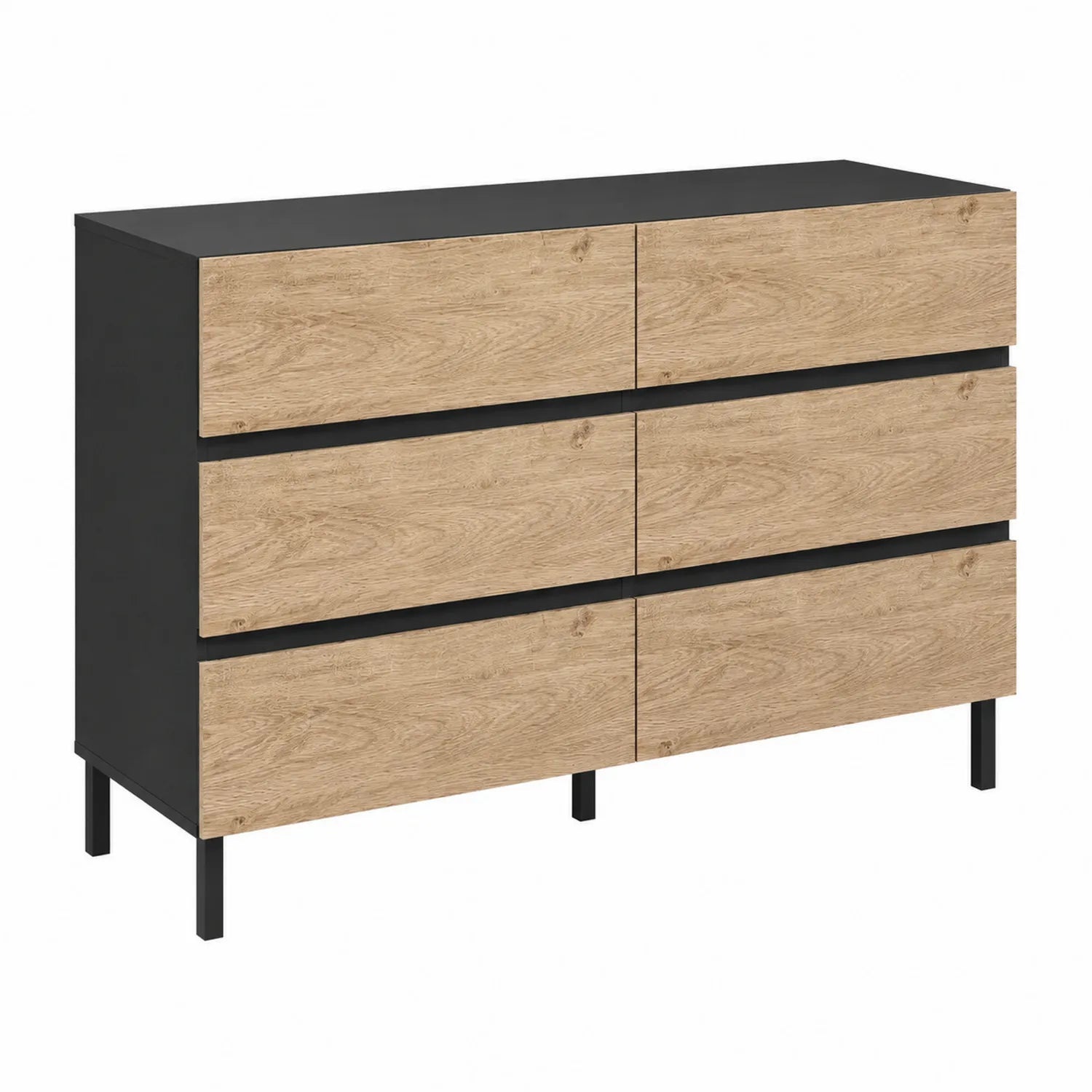 Credenza in Legno e Metallo con 6 Cassetti Naturale/Nero