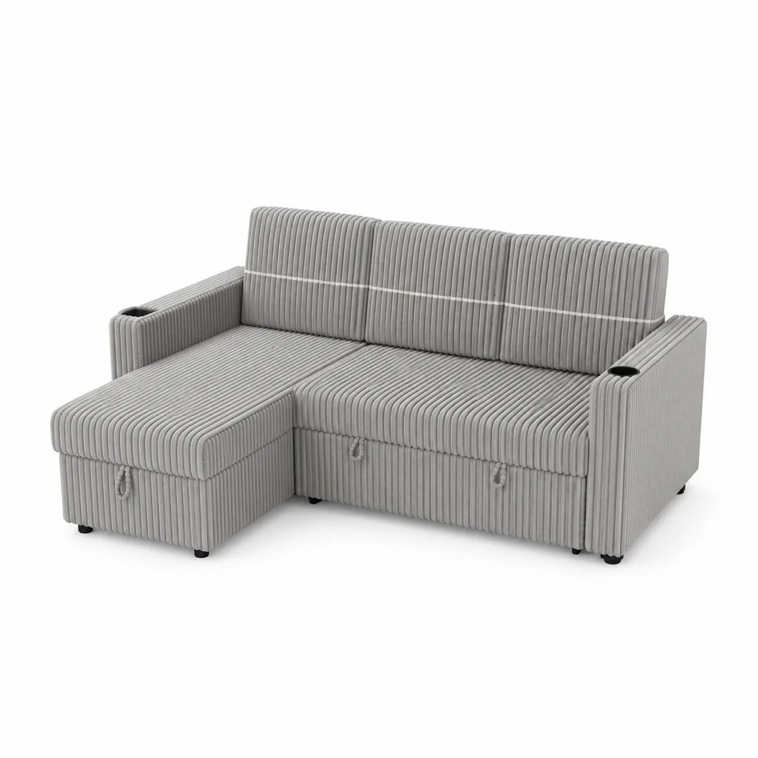 Divano angolare in legno e tessuto grigio 230x160x90 cm