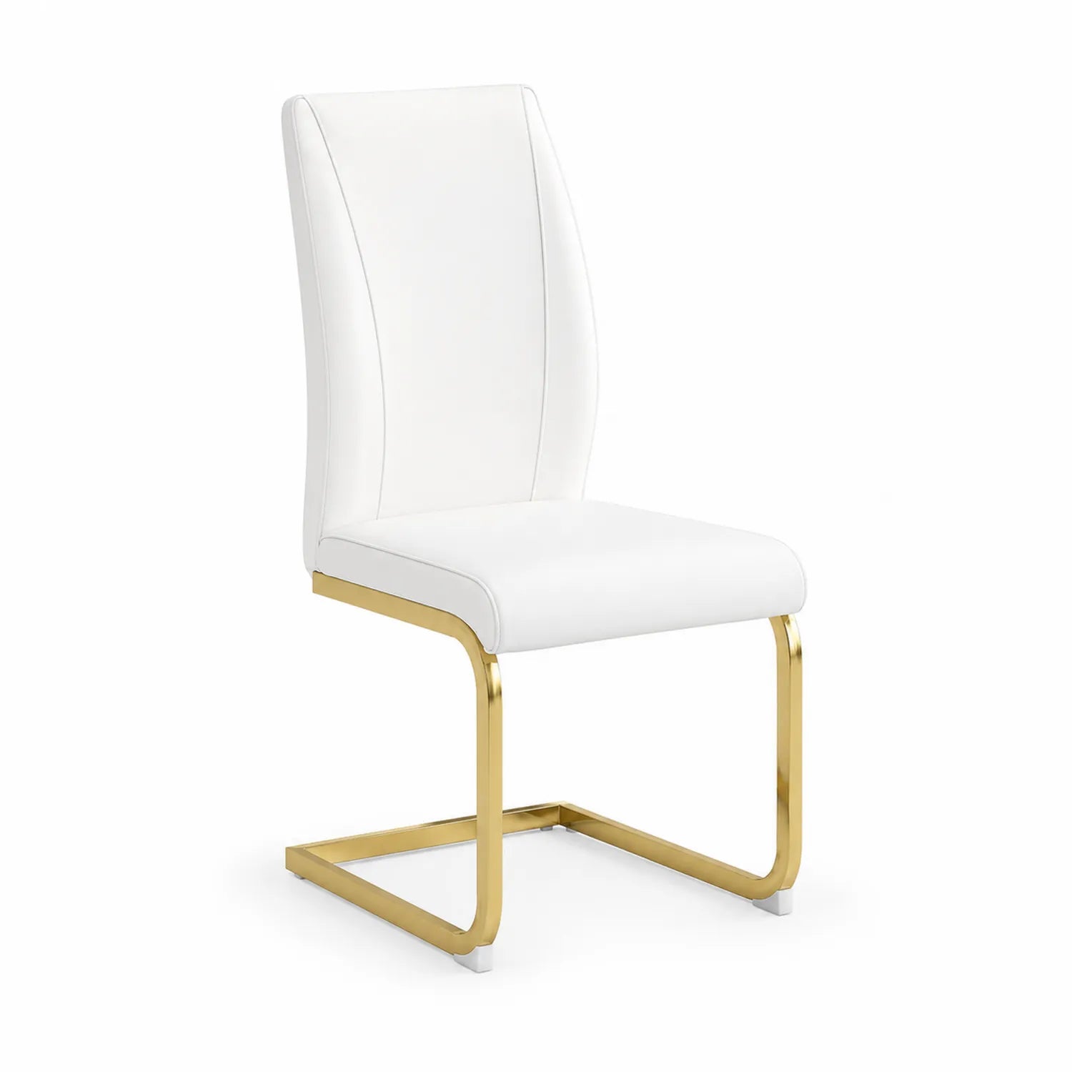 White faux leather chair with gold metal frame