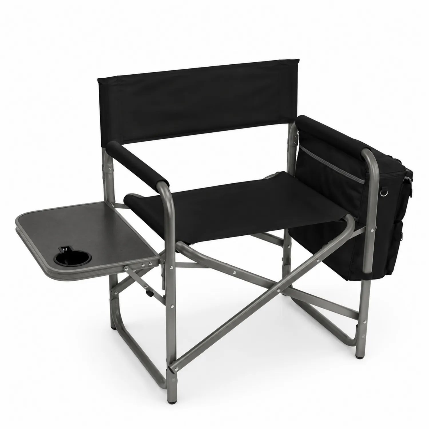 Folding aluminum chair with black side table