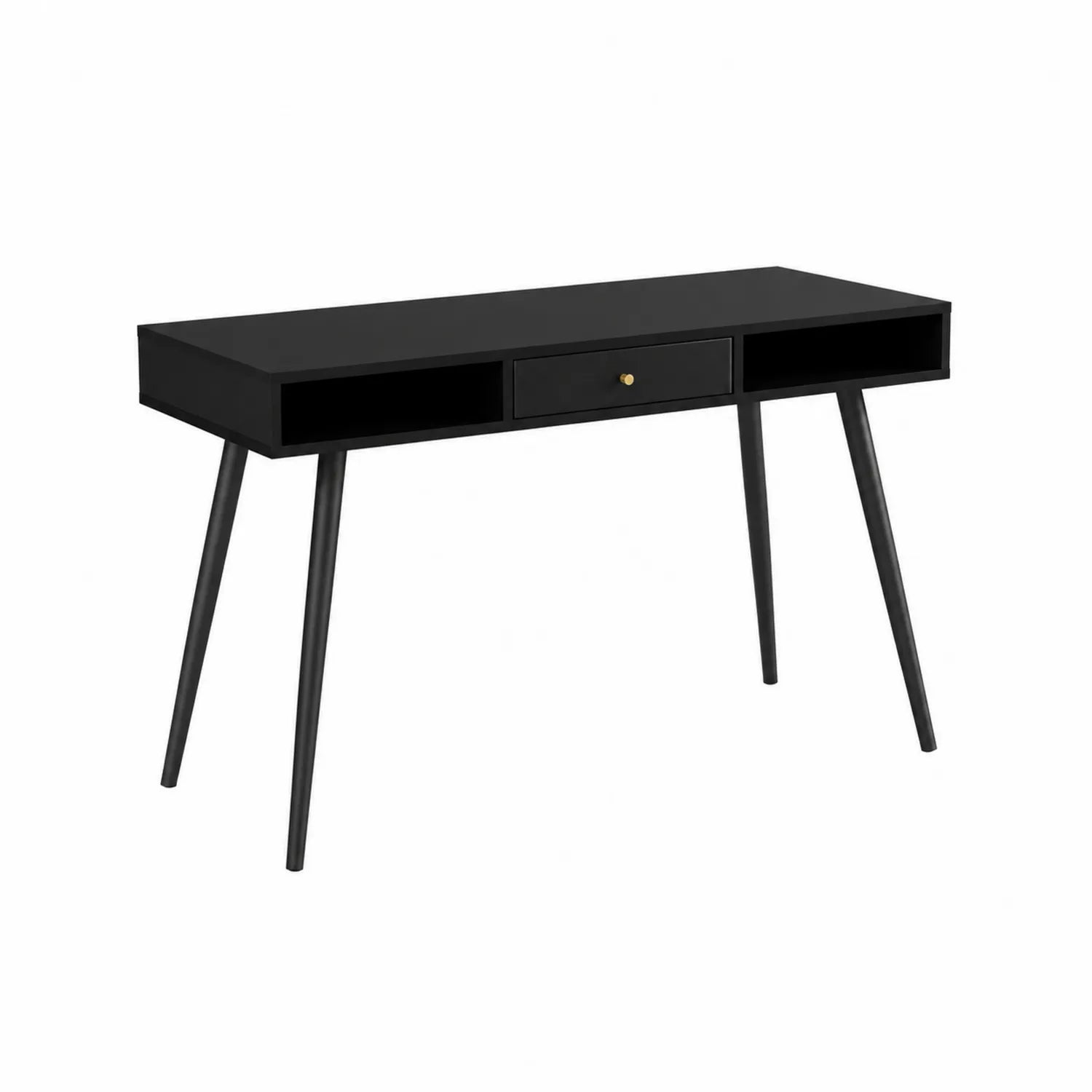 Scrivania in legno MDF con cassetto e gambe in metallo nero