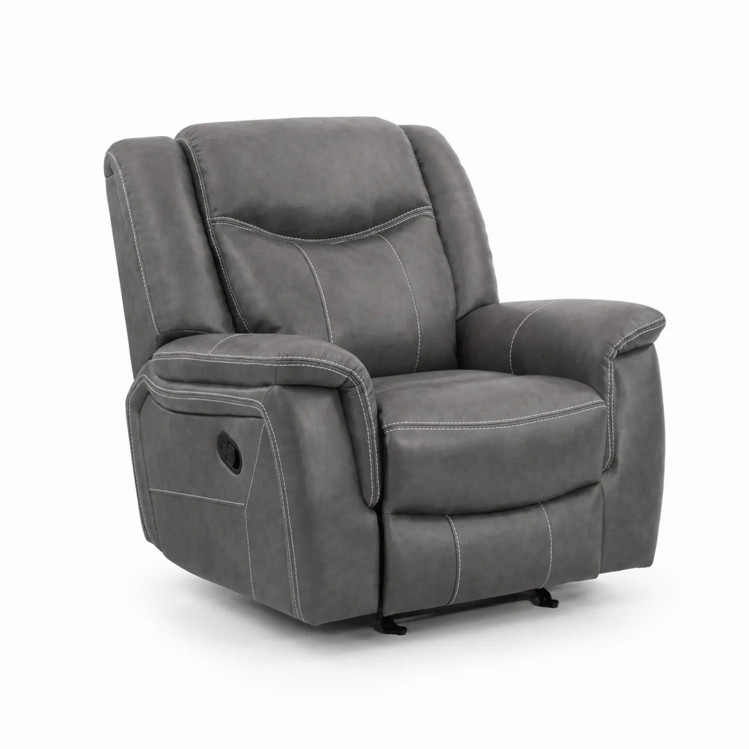Recliner in Grey Faux Leather with Metal Frame