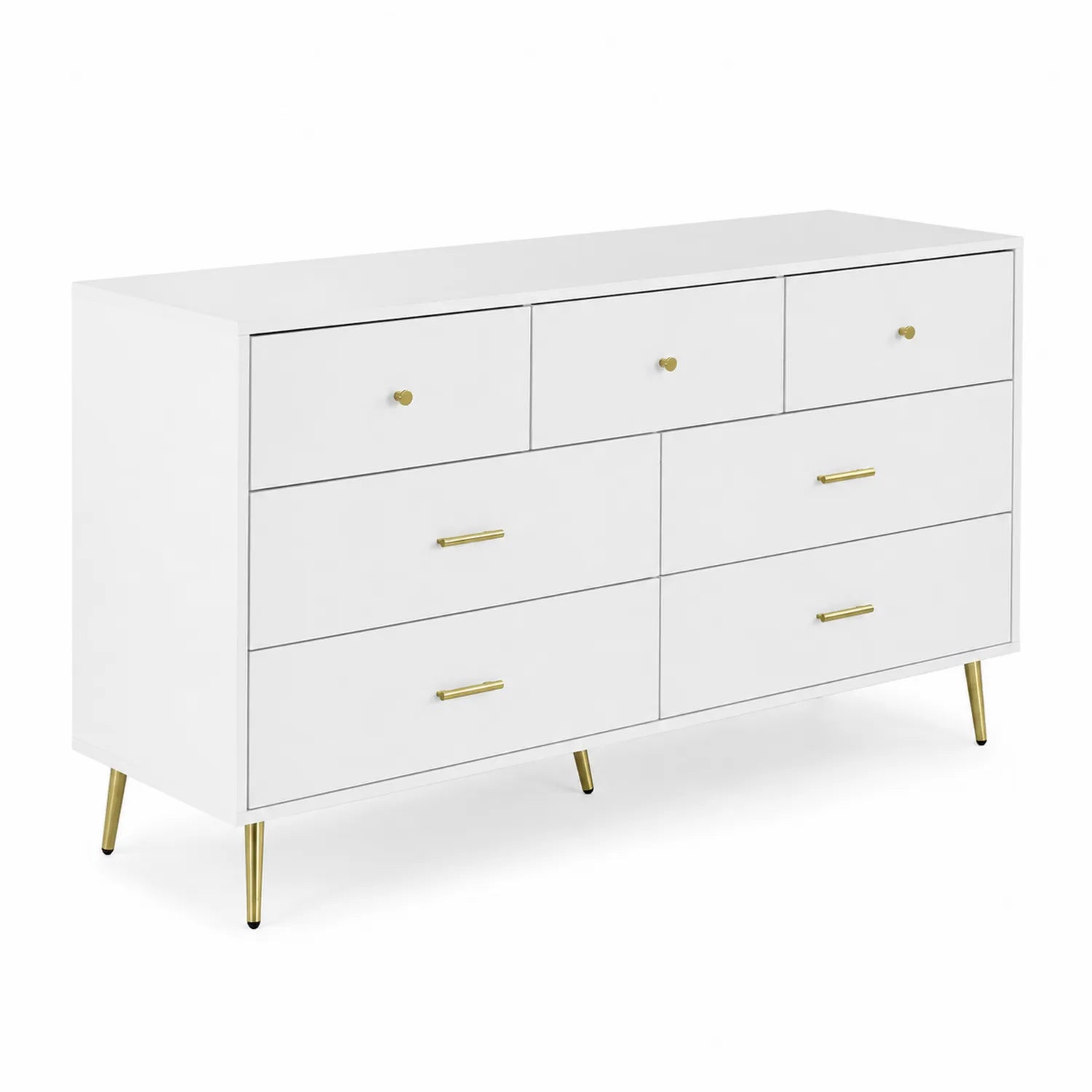 Cassettiera rettangolare 7 cassetti in MDF e metallo bianco