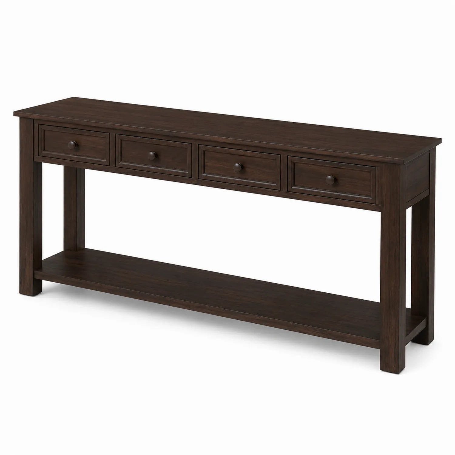 Consolle rettangolare in legno massello con 4 cassetti e ripiano Marrone Scuro 120x30x80 cm