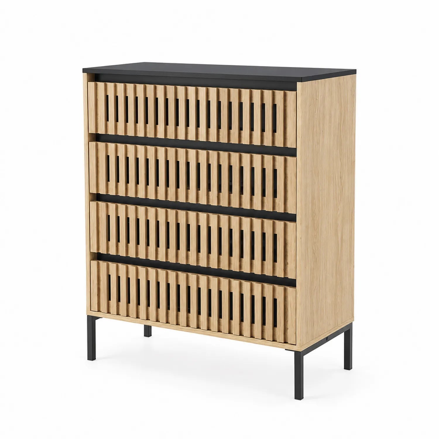 Wooden and metal chest of drawers with 5 drawers