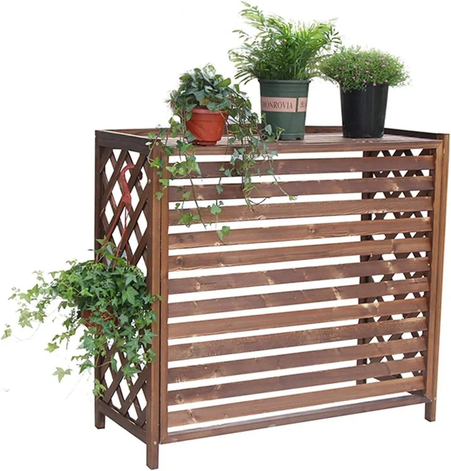 Protezione Esterno Condizionatore in Legno, Design a Lamelle per Balcone con Piante, Struttura Robusta, Resistente alle Intemperie, 105x47x80 cm