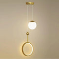 Lampadario a sospensione LED a due luci, cristallo e vetro bianco, design moderno, 12W, oro