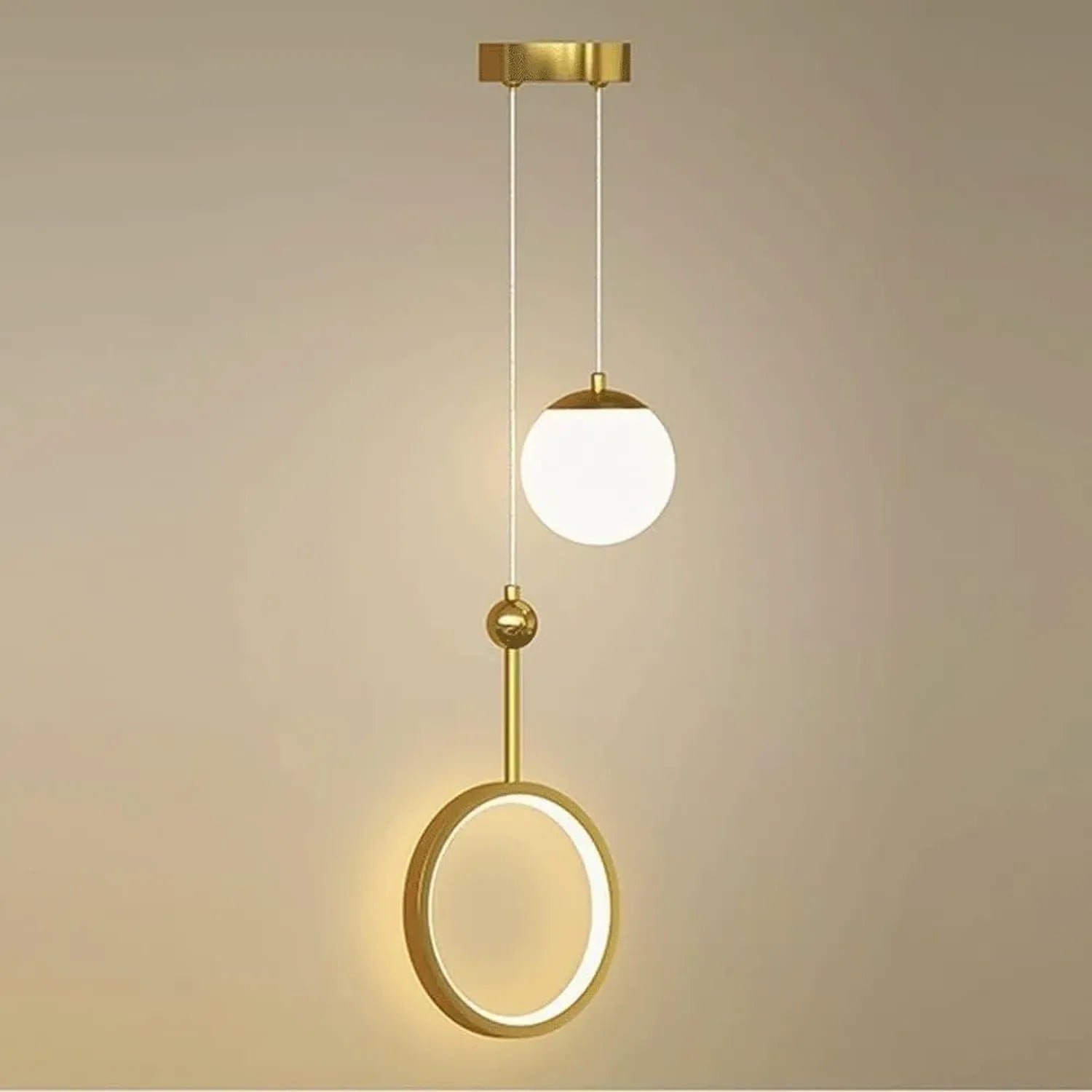Lampadario a sospensione LED a due luci, cristallo e vetro bianco, design moderno, 12W, oro