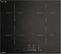 Piano cottura a induzione 7400 W, 4 zone, 9 livelli potenza, timer 99 min, boost, touch, 60 cm, nero