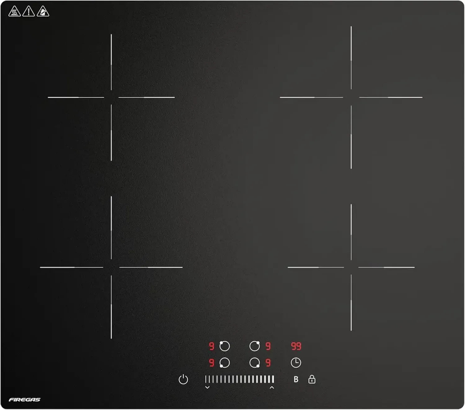 Piano cottura a induzione 7400 W, 4 zone, 9 livelli potenza, timer 99 min, boost, touch, 60 cm, nero
