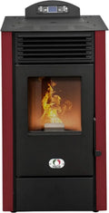 Stufa a Pellet California 8KW con WiFi, Alta Efficienza 91%, Riscalda 70m², Autonomia 20 Ore, Programmabile, Design Compatto, Rosso
