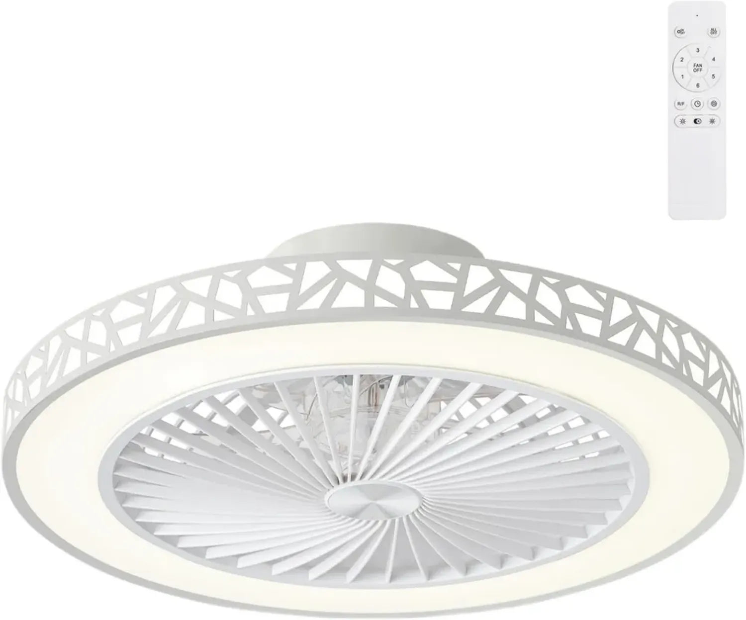 Lampadario Ventilatore da Soffitto 48cm Bianco con 6 Velocità e Luce Regolabile, Silenzioso e Reversibile, 40W per Camera da Letto e Cucina