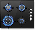 Piano Cottura a Gas 60cm con 4 Fuochi, Vetro Temperato Nero, Compatibile con Gas Naturale e Propano, 8000W