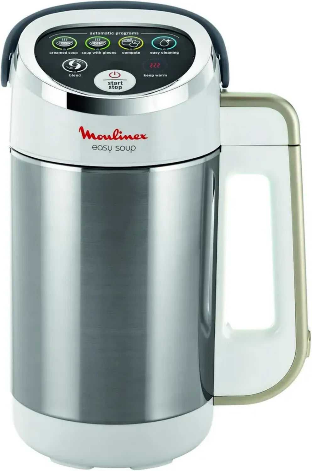 Frullatore Riscaldante Moulinex 1000W, 1,2L, 5 Programmi Automatici, Mantenimento Caldo, Ricettario Incluso, Inox
