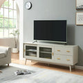 Mobile TV Moderno con Ante in Vetro e Cassetti, Credenza Bassa 160x40x65 cm Beige