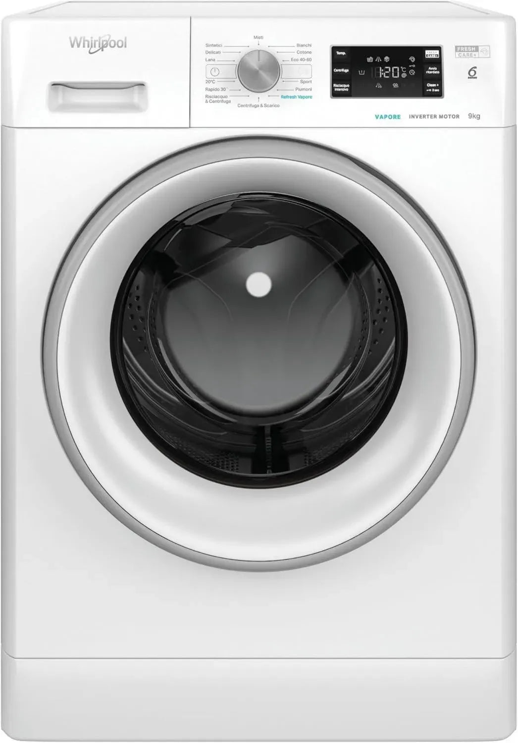 Lavatrice Whirlpool 9 kg a Carica Frontale, Classe A, 1200 Giri, Tecnologia 6° SENSO