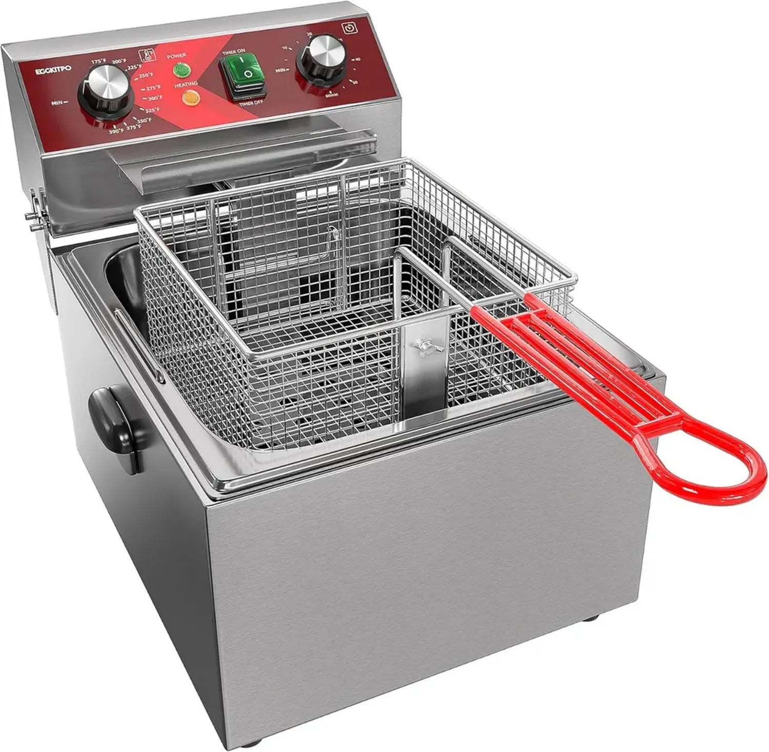 Friggitrice Elettrica a Vasca Singola con Cestello Capacità 10L, Timer 60 Minuti, 1800W, per Cucina Domestica e Ristorante