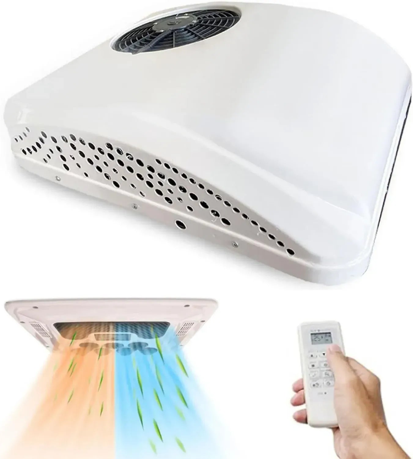 Condizionatore da Tetto per Camper con Funzione Caldo-Freddo, Universale 12V/24V, Silenzioso e a Bassa Consumo Energetico