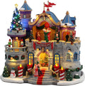 Castello di Babbo Natale in Resina con Movimento e Musica, Dim. 24.5 x 27.5 x 17 cm
