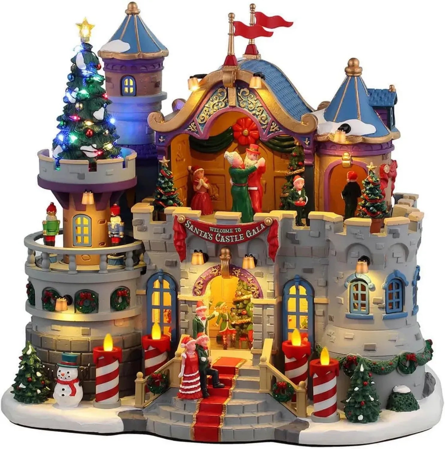 Castello di Babbo Natale in Resina con Movimento e Musica, Dim. 24.5 x 27.5 x 17 cm