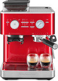 Macchina caffè espresso semiautomatica con macinino, controllo PID e pompa 15 bar - Acciaio inox rosso
