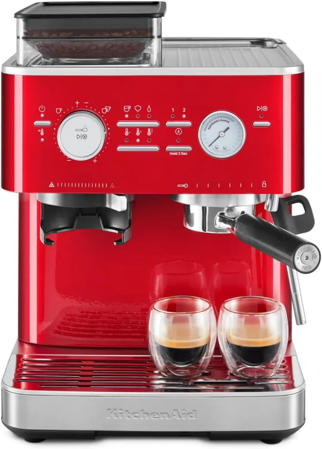 Macchina caffè espresso semiautomatica con macinino, controllo PID e pompa 15 bar - Acciaio inox rosso