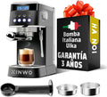 Macchina da Caffè Retrò in Acciaio Inox 1.2 L, 20 Bar con Vaporizzatore e Montalatte, Portafiltro Doppio - Macchina Automatica per Espresso e Cappuccini - Nero