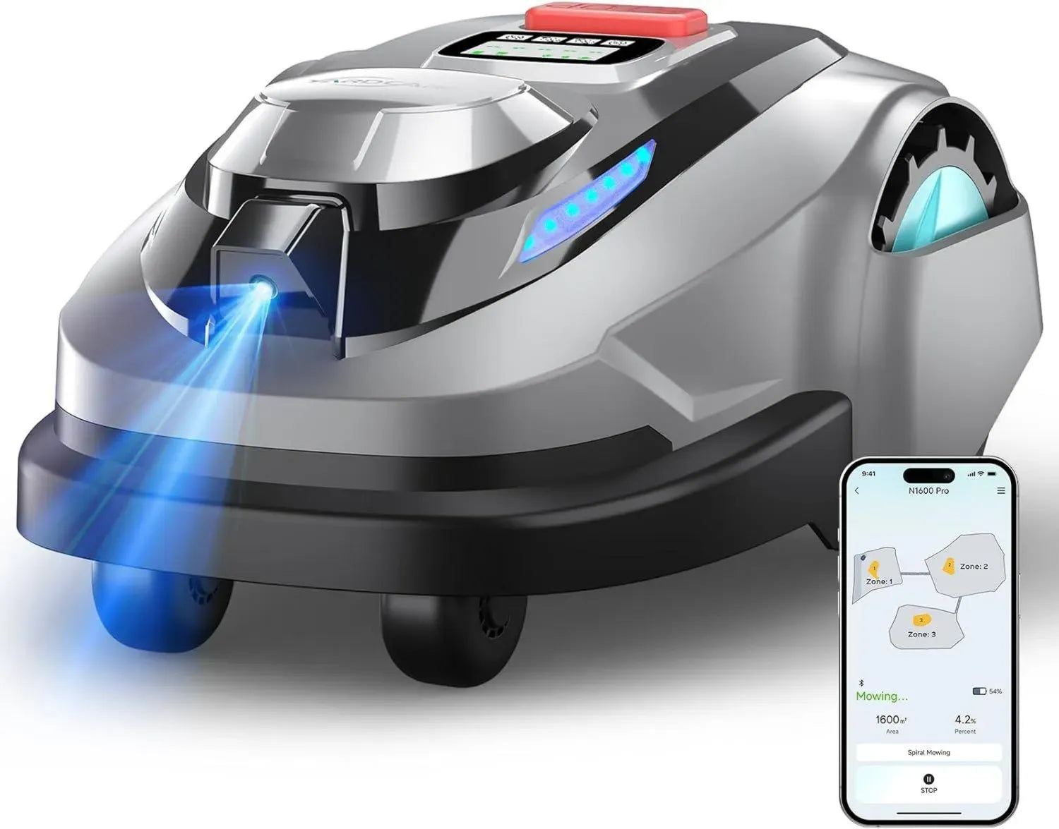 Robot Rasaerba YARDCARE N1600PRO con RTK+Vision per 1600 m², Senza Filo Perimetrale, Multi-area, Percorso a U, Evita Ostacoli