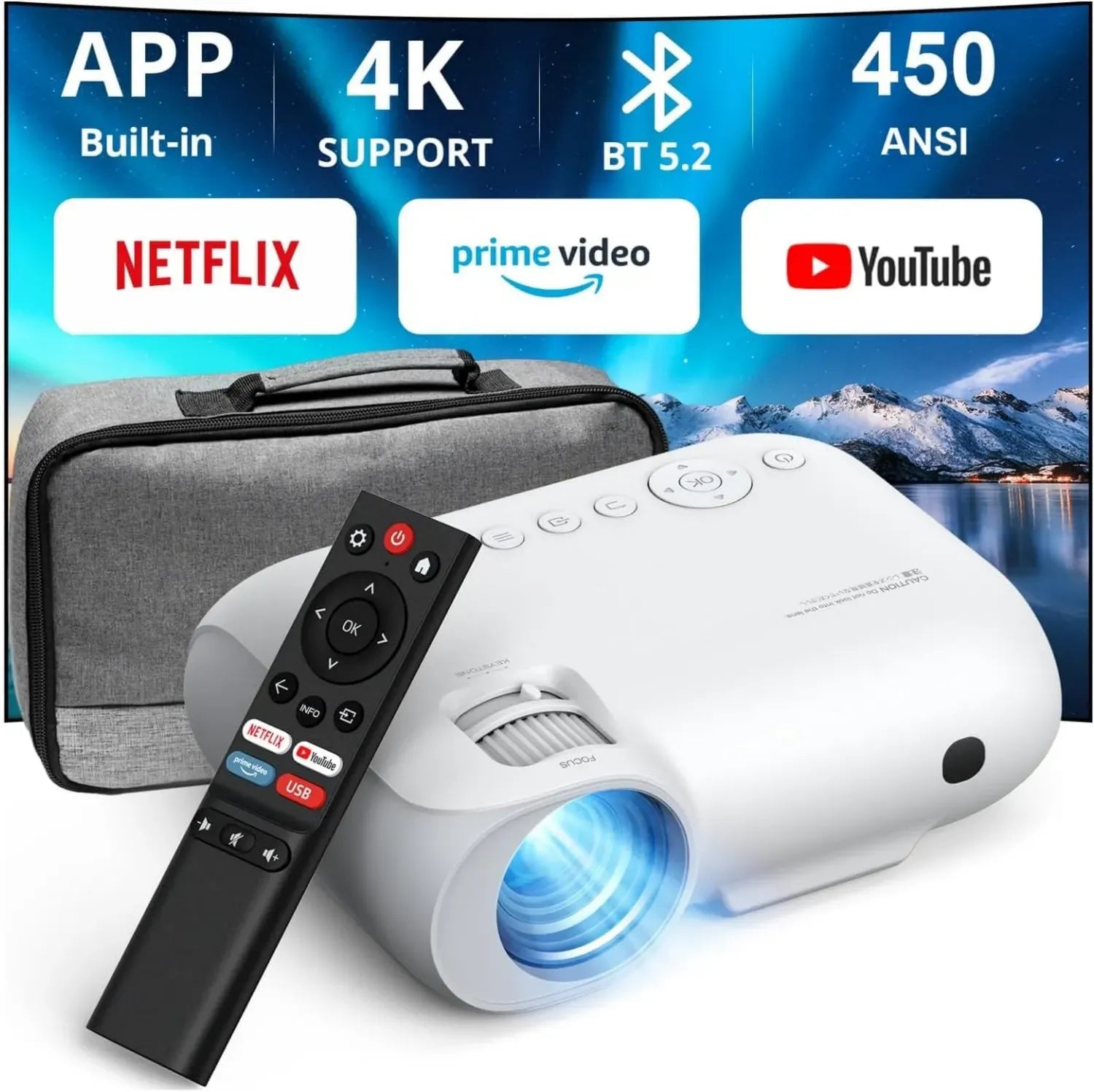 Videoproiettore Portatile Yoton Y9, 20000 Lumen, 4K HDR, Wi-Fi 2.4/5G e Bluetooth 5.2