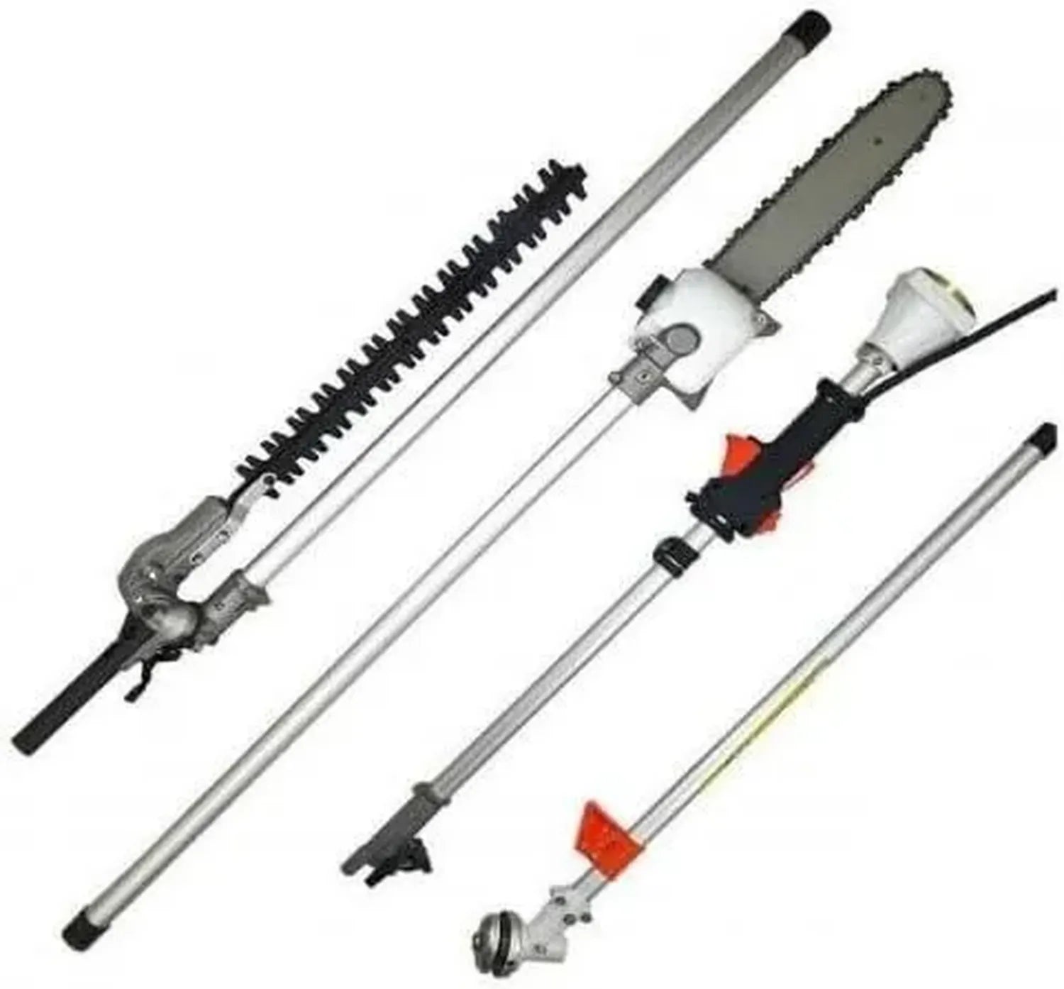 Kit Accessori per Giardinaggio 4in1: Troncarami, Tagliasiepe e Motosega, Compatibile con Asta Ø26 mm e Innesto 9 Righe