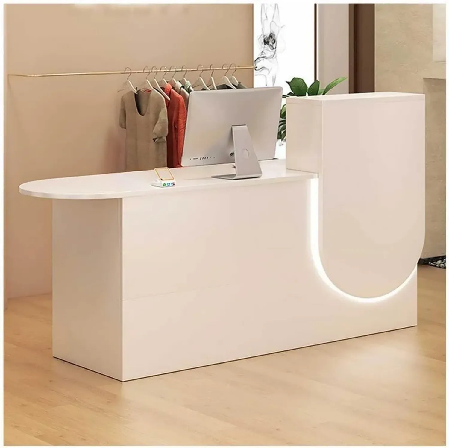 Banco Reception Moderno con LED e Serratura, Ideale per Salone, Ufficio e Negozio, 120x45x100cm, Bianco