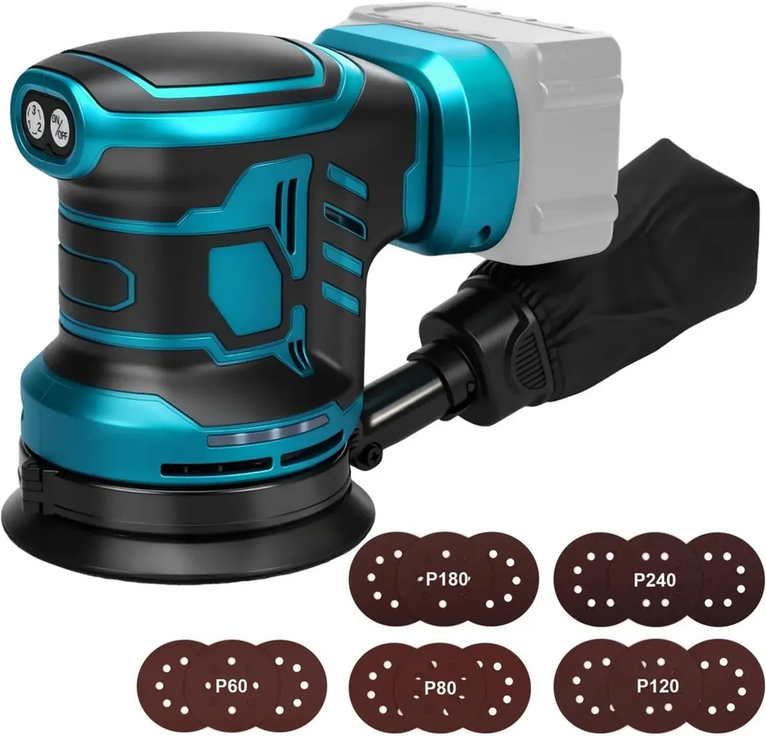 Lucidatrice Orbitale Senza Fili 18V per Makita, Disco 125mm, 11.000 RPM, Include 15 Carte Abrasive