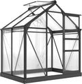 Serra da Giardino in Policarbonato con Struttura in Alluminio, 2.51㎡, Grondaie e Finestra per Ventilazione, Porta Scorrevole, 190x132x201cm, Grigio