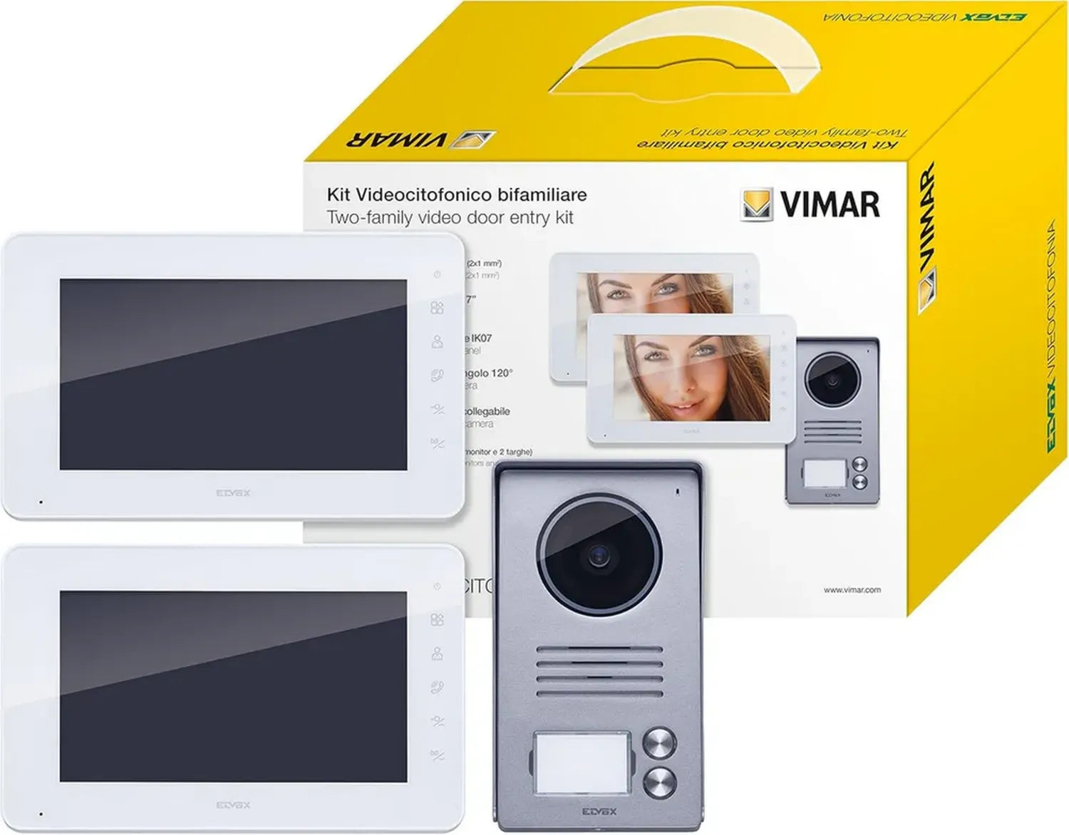 VIMAR K40991 Kit Videocitofono a Colori con Monitor LCD da 7 Pollici, Vivavoce, Tastiera Touch, Targa Audiovideo e Alimentatori Internazionali