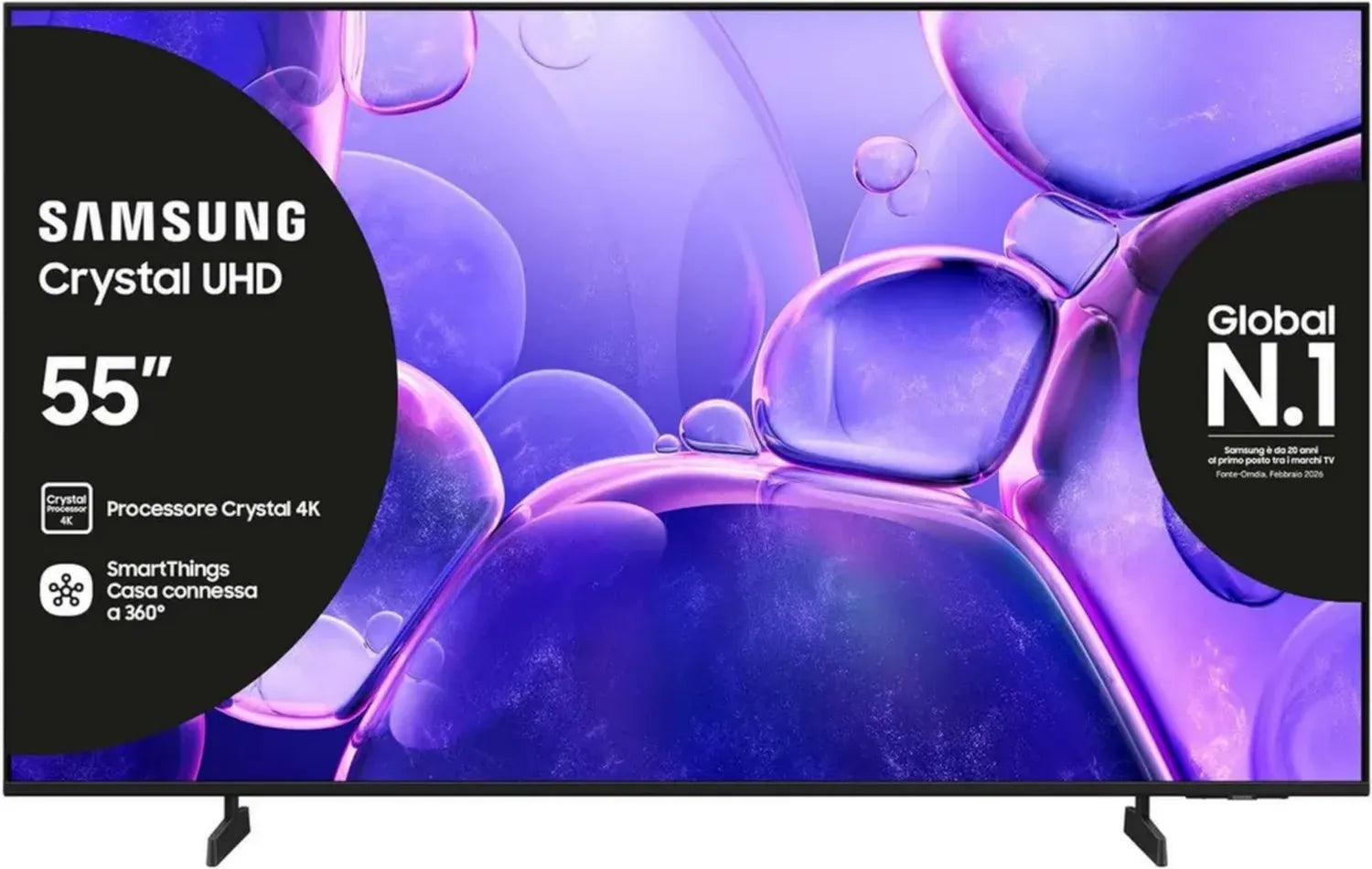 Televisore Smart Samsung UHD 4K 55'' con Processore Crystal, HDR e Design Moderno