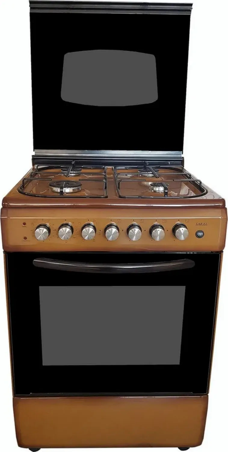 Fornello a Gas Marrone 60x60 con 4 Fuochi e Forno Elettrico, Grill Integrato e Coperchio in Vetro