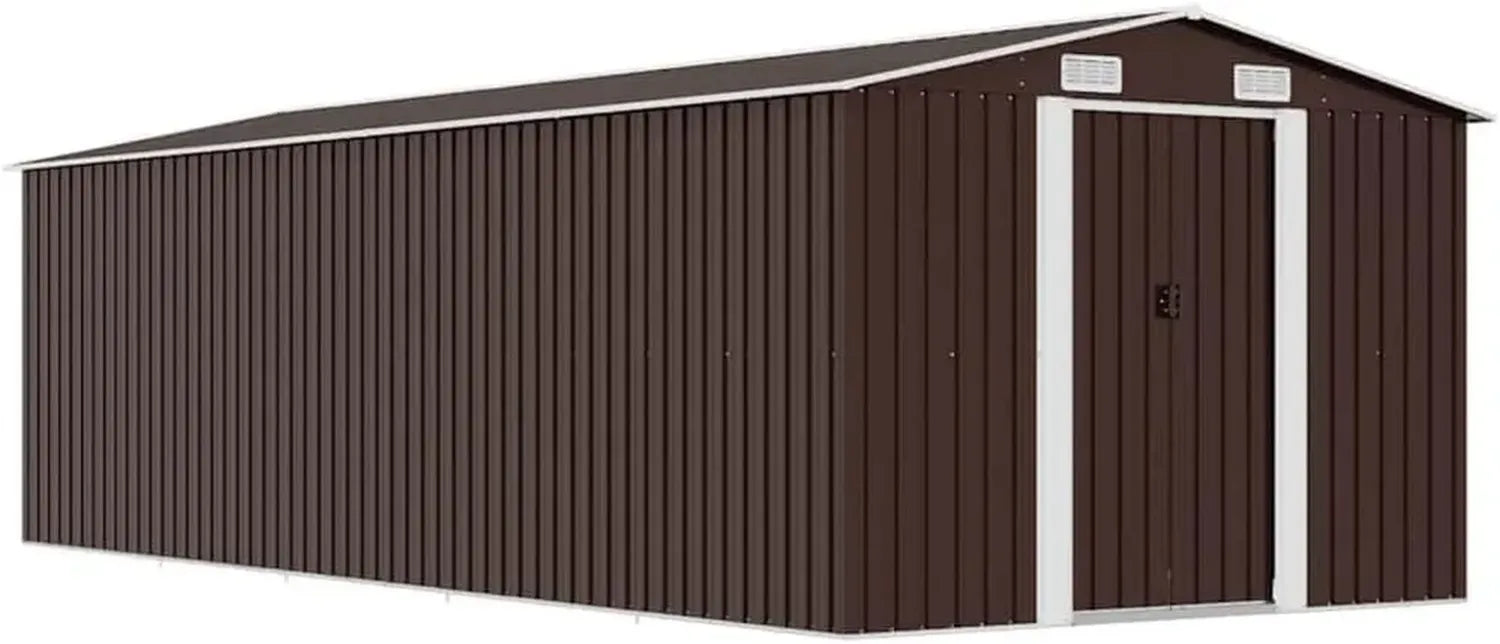Capanno in Metallo Marrone per Attrezzi da Giardino 257x580x181 cm
