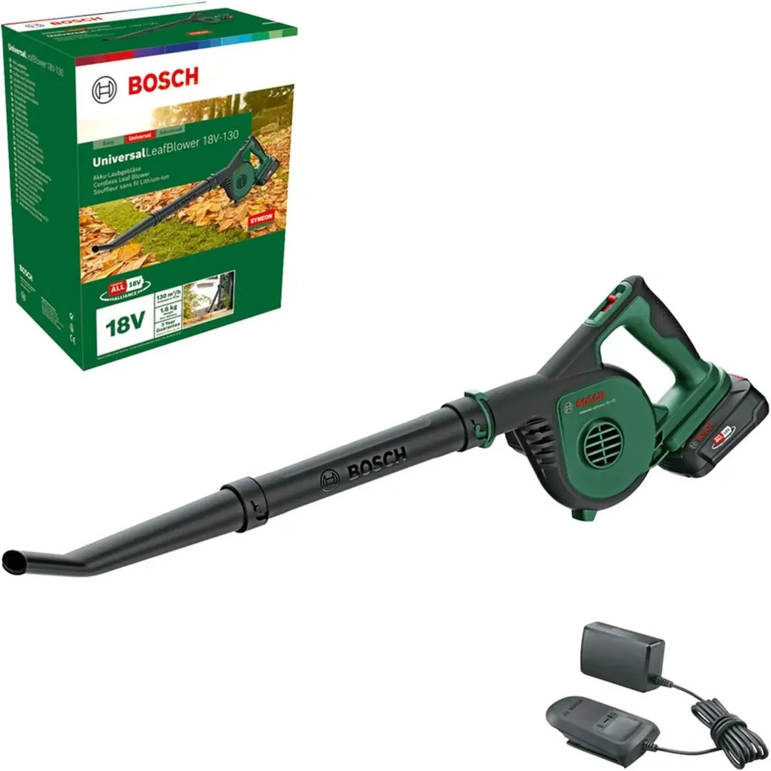 Soffiatore da Giardino Bosch 18V-130, Batteria Inclusa, Pulizia Facile