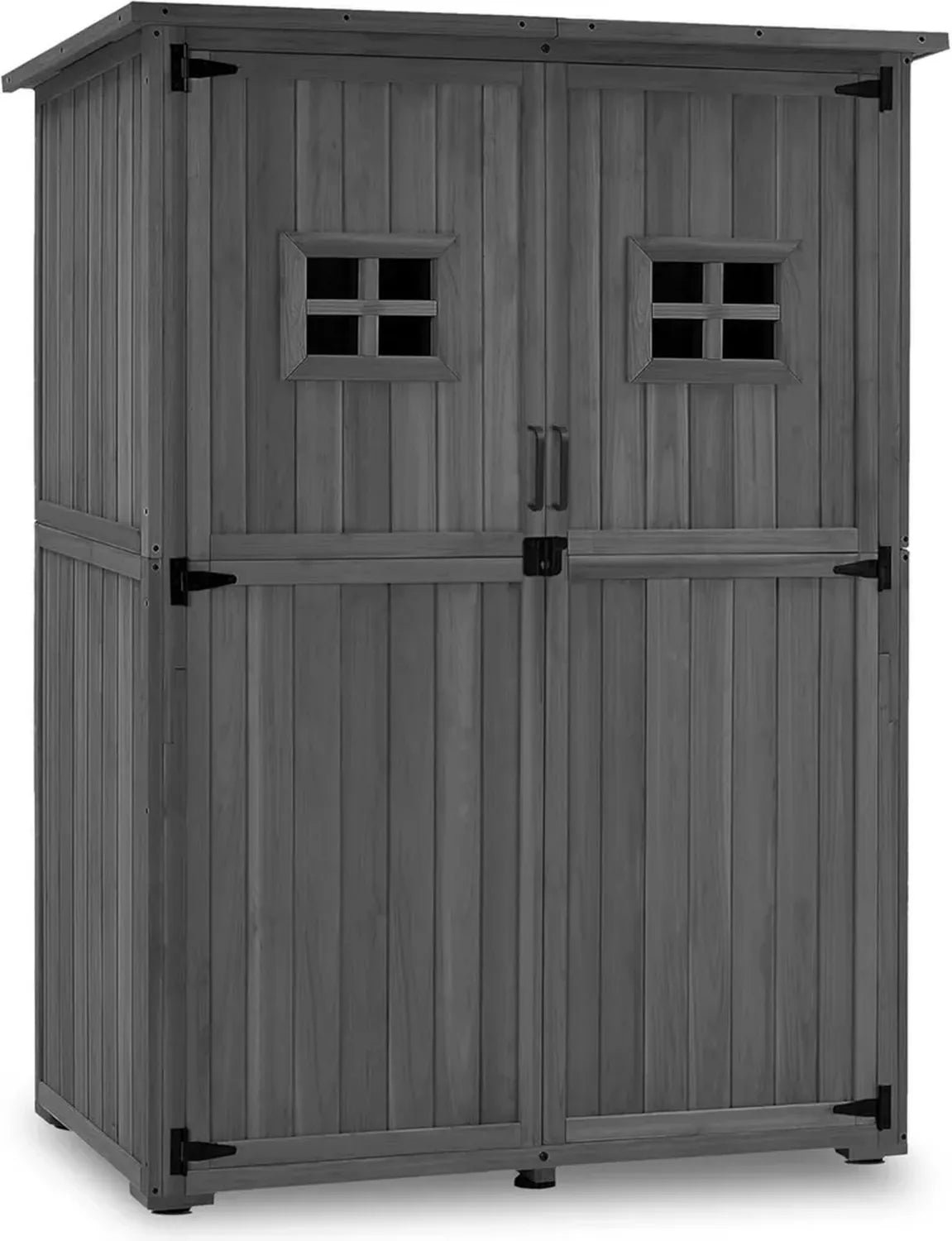 Armadio da Giardino MCombo in Legno, Resistente alle Intemperie, Casetta per Attrezzi, Adatto a Balcone e Terrazza, 59x127x168 cm, Grigio