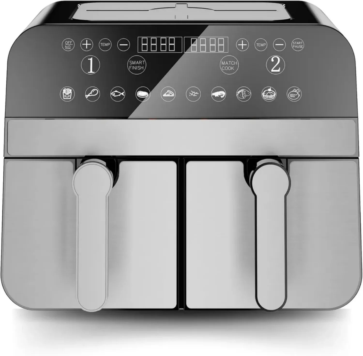 Friggitrice ad Aria Doppio Cestello 2400W 9L in Acciaio Inox, Cucina Sana e Veloce per la Famiglia