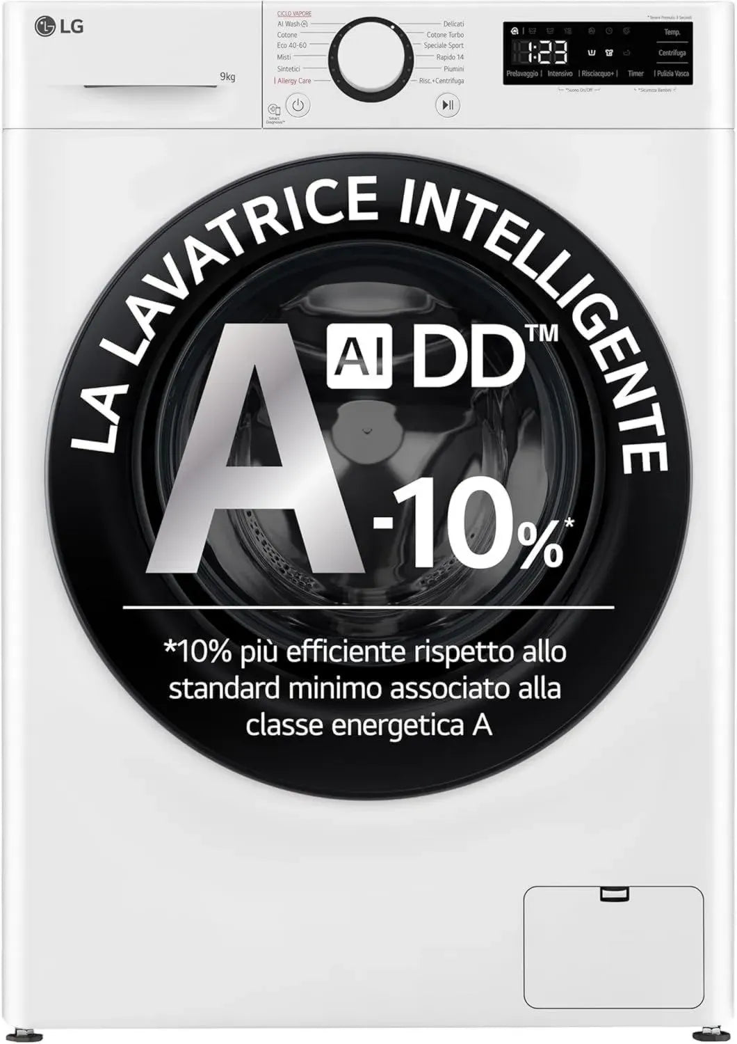 Lavatrice Slim LG 9kg AI DD con Vapore e Diagnosi Smart